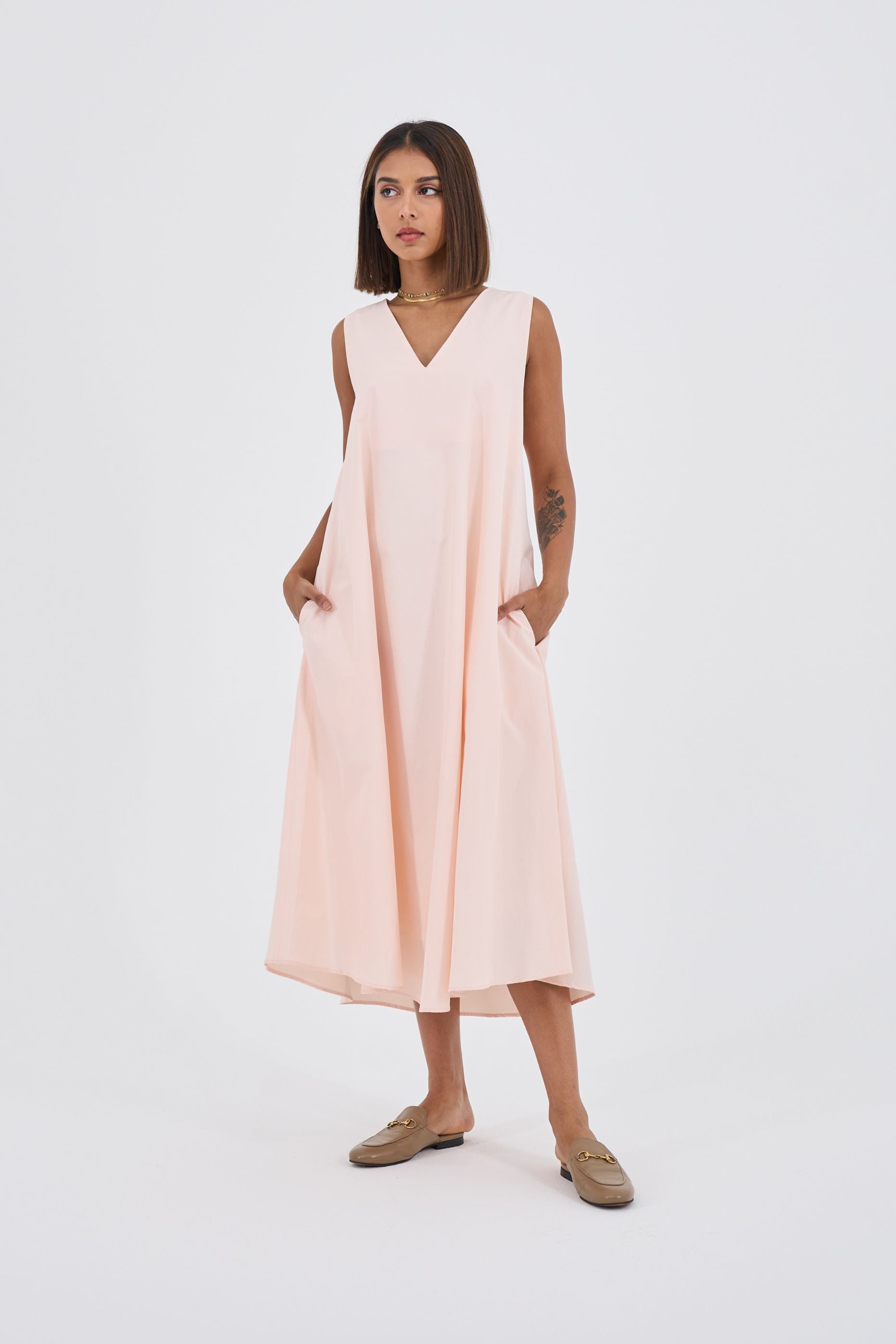 V neck sleeveless Pink dress