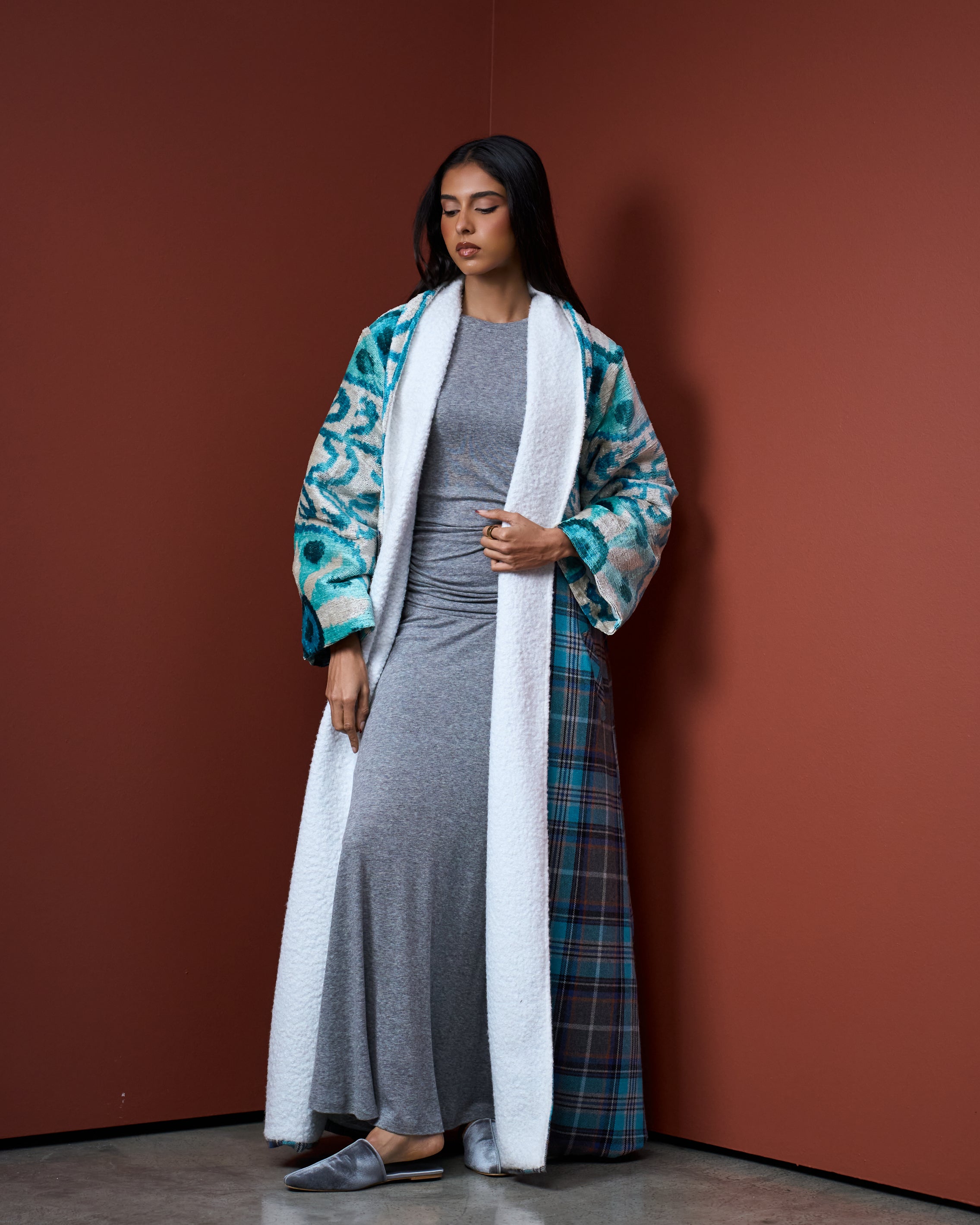 Blue Bisht  With White Teddy