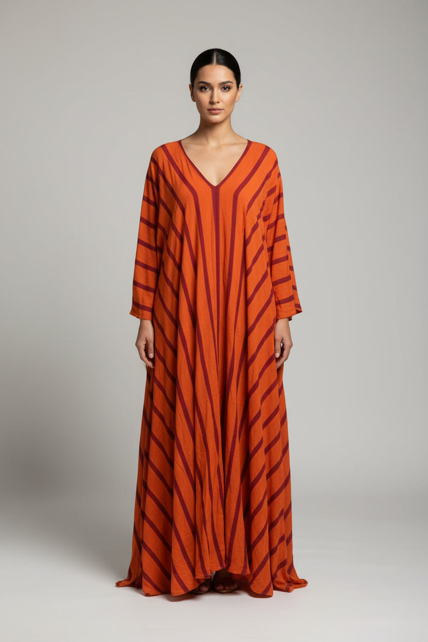WOOL 1VNECK ORANGE STRIPES PERSIAN