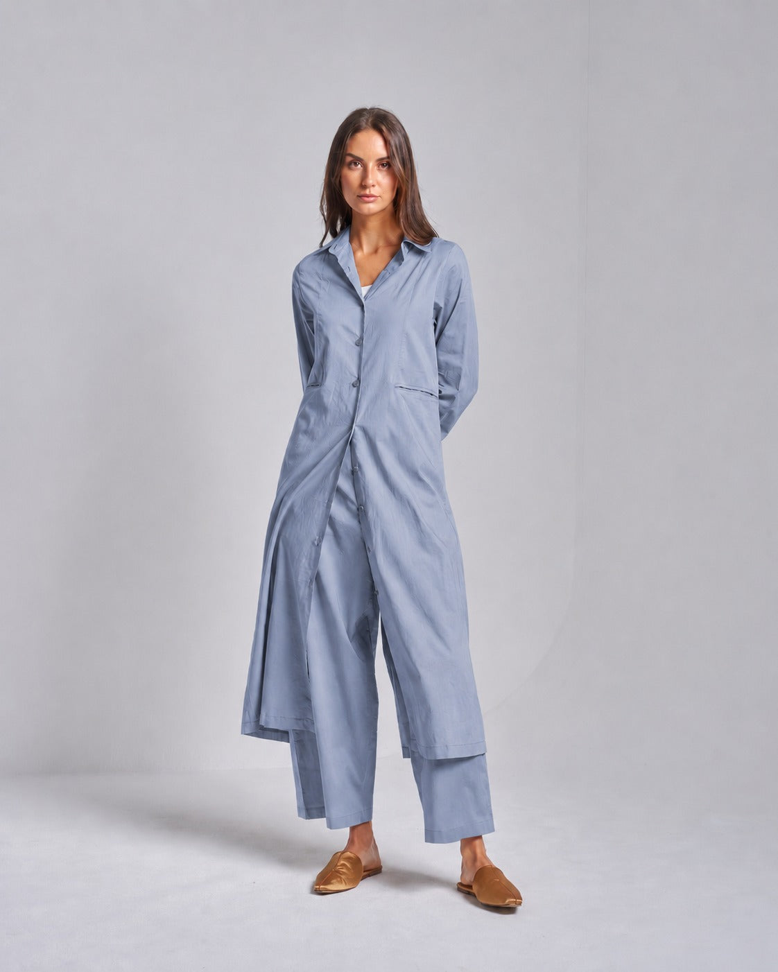 Cotton Silk Set with Long Shirt and Pants