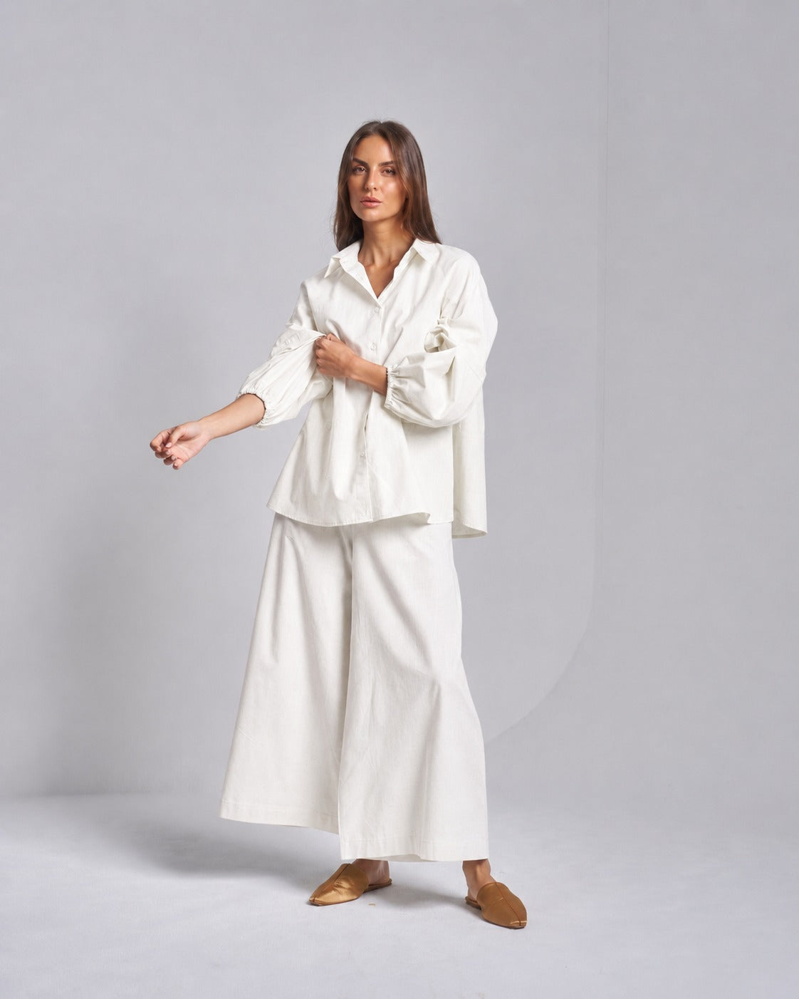 Cotton 2-Piece Set with Shirt and Wide Pants