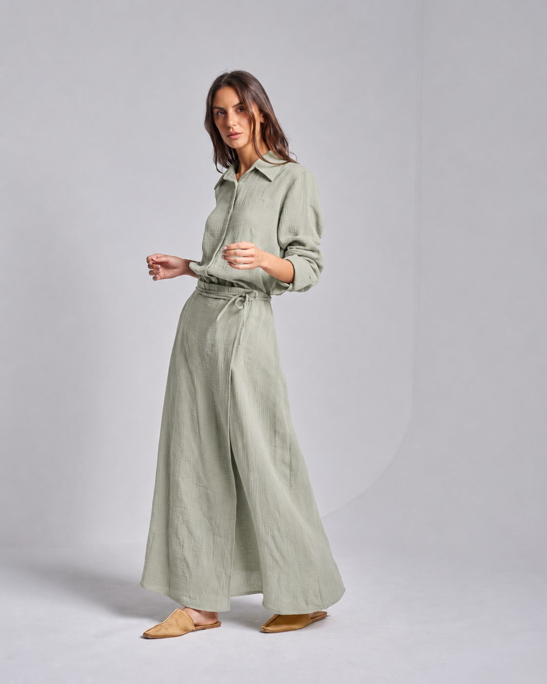 Cotton Set Shirt with Wrap Skirt