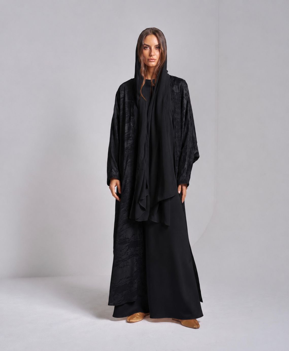 SS26- Abaya with scarf Printed