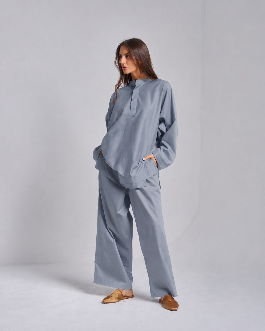 Standing Collar Shirt with Pants