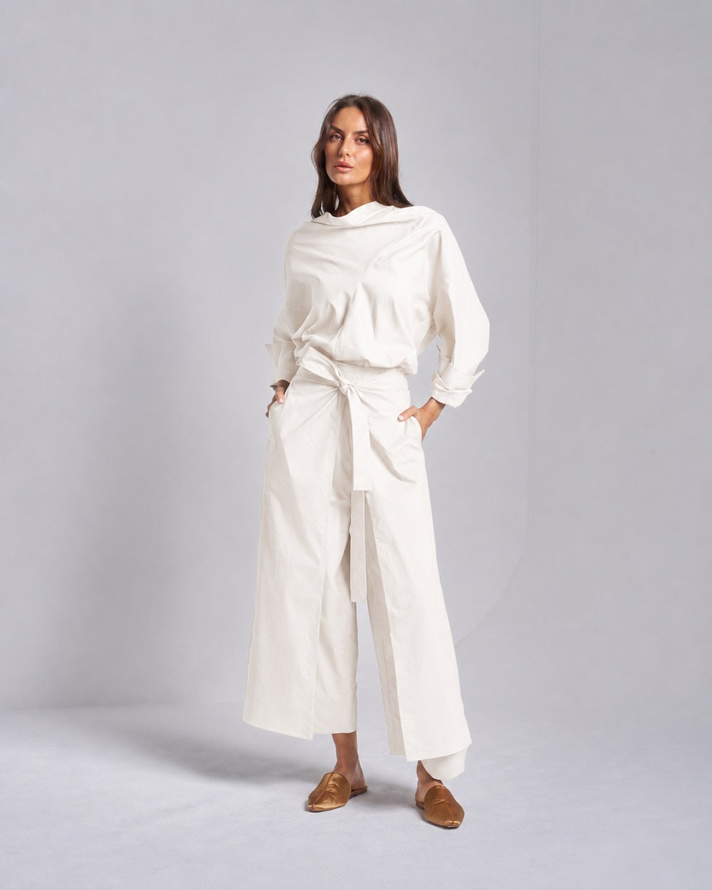 Cowl Neck Wrap Pants Set