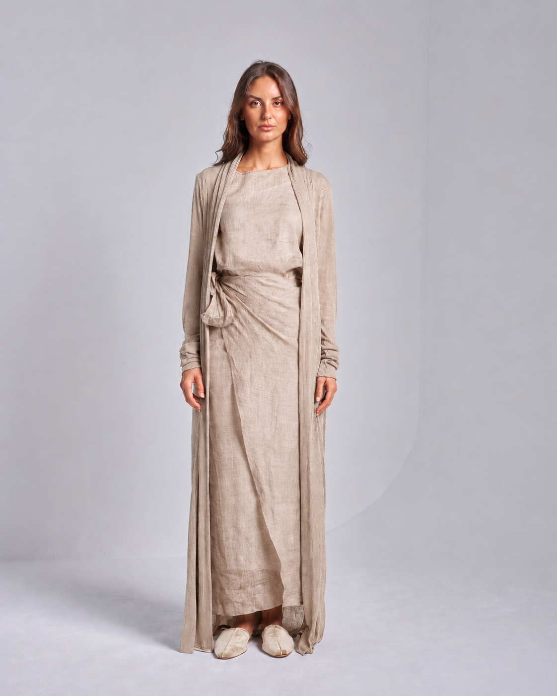 Linen Wrap Dress with Long Cardigan