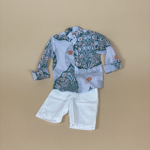 BOYS Short & Shirt Set Teal gray alocasia leaf