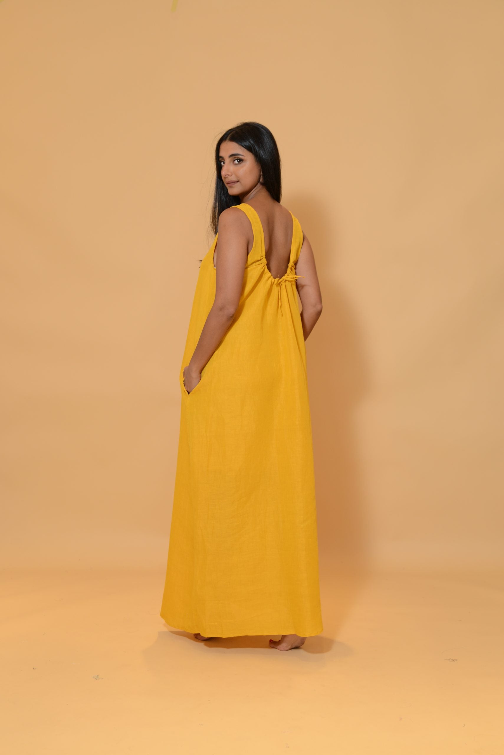 Chaps Linen Dress Yellow