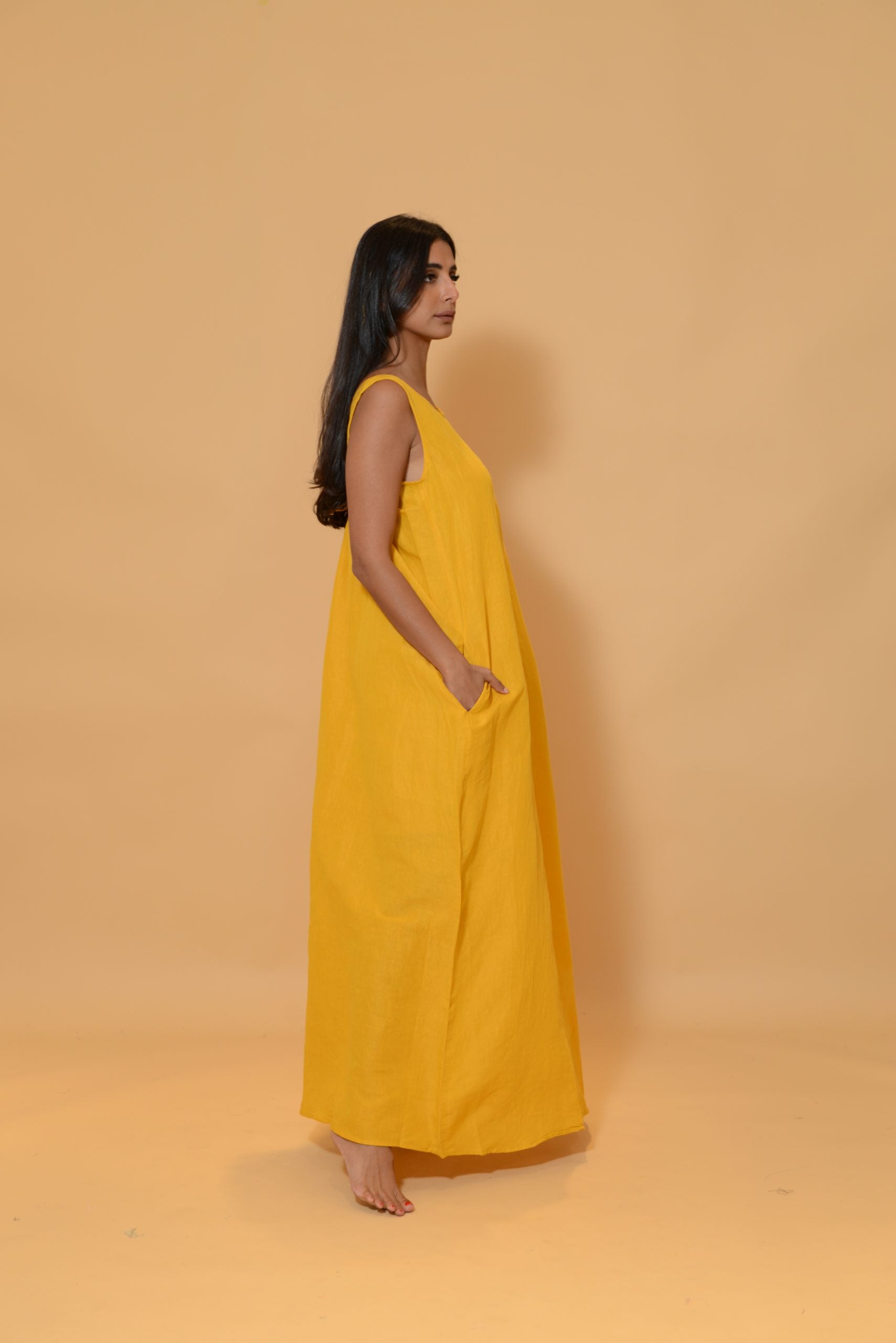 Chaps Linen Dress Yellow