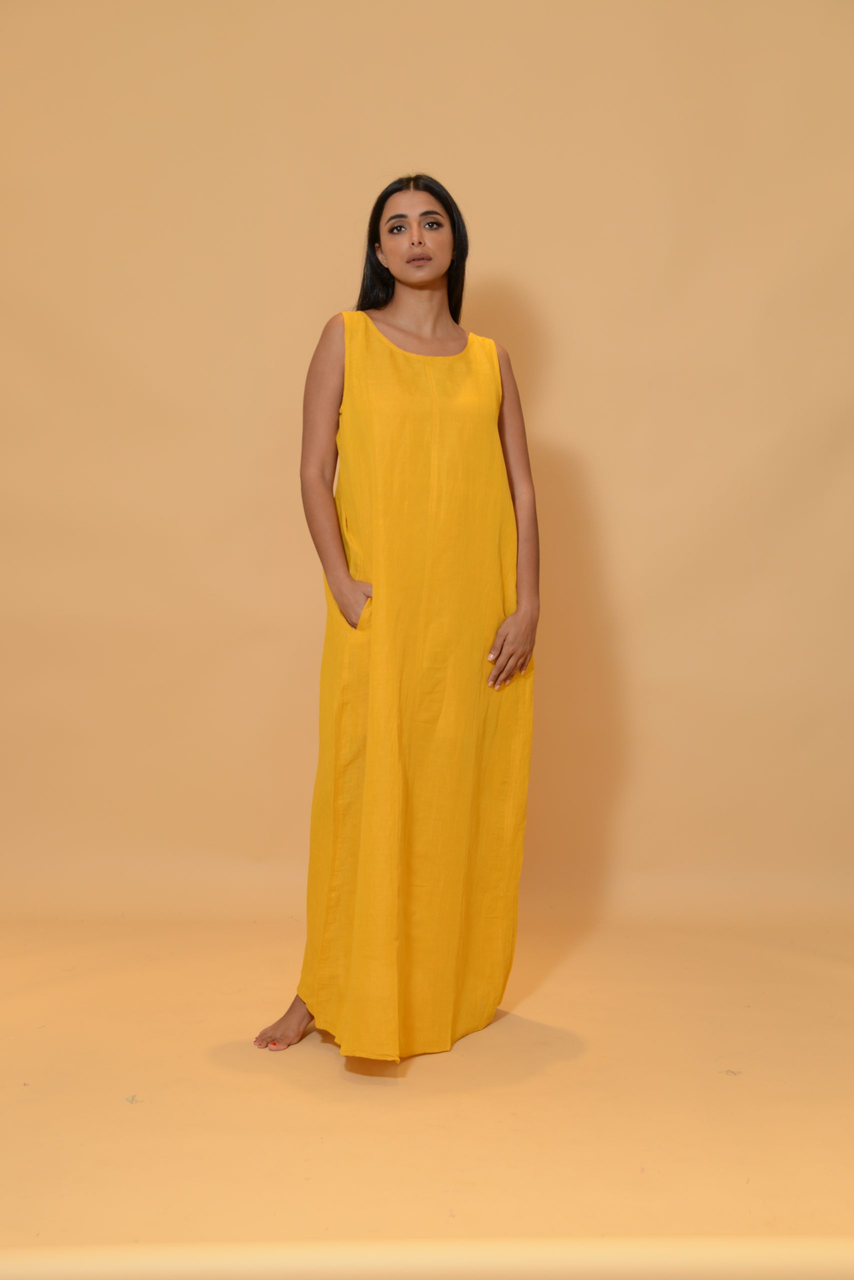 Chaps Linen Dress Yellow