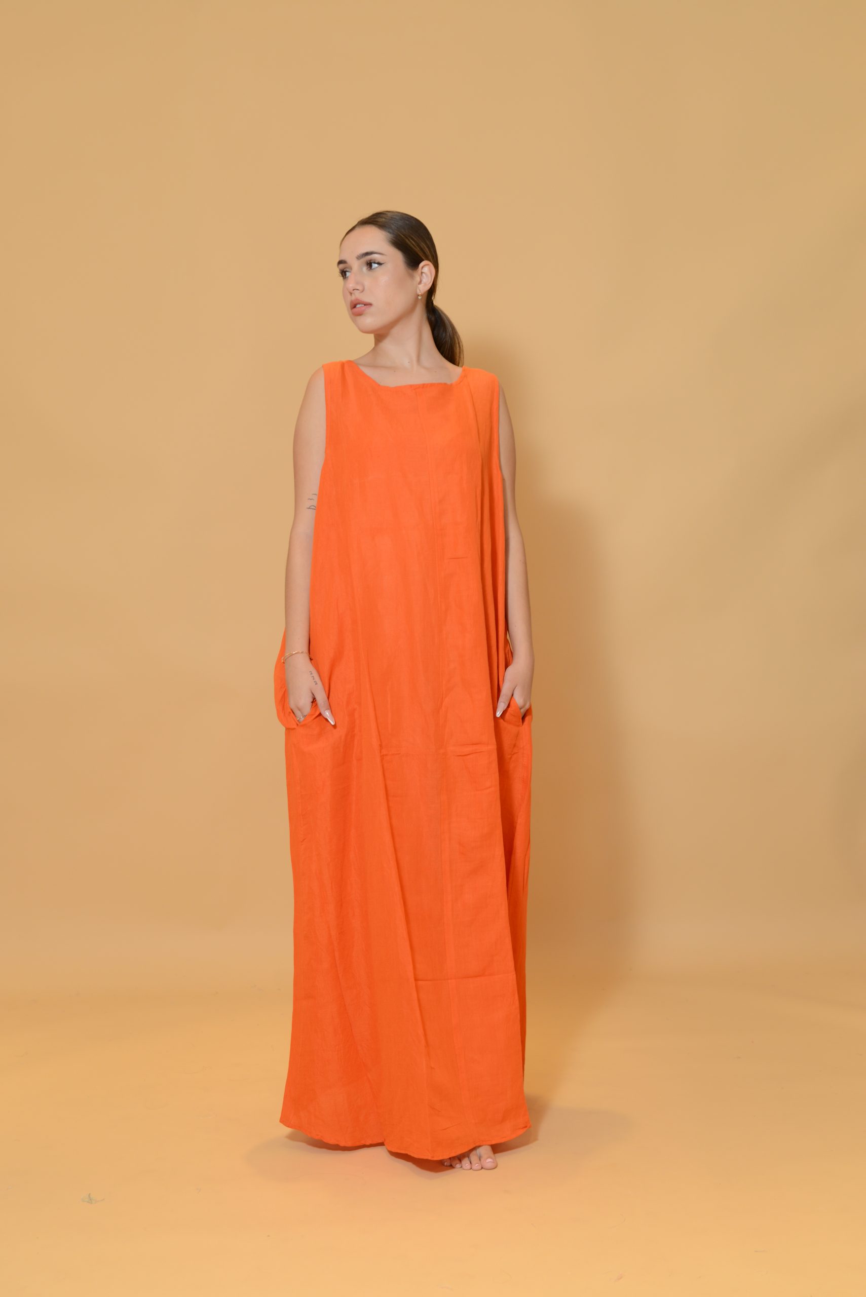 Chaps Linen Dress Orange