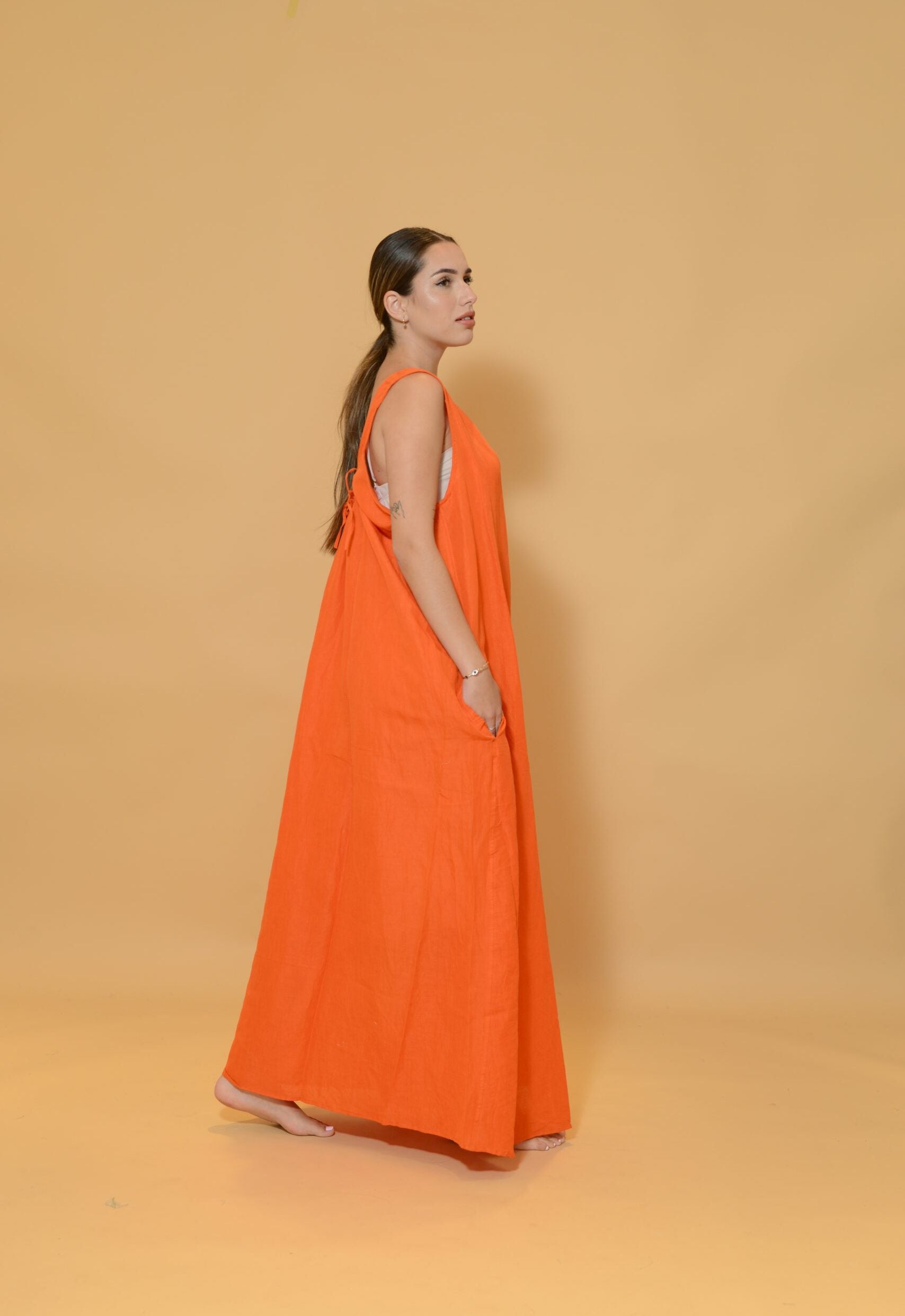 Chaps Linen Dress Orange