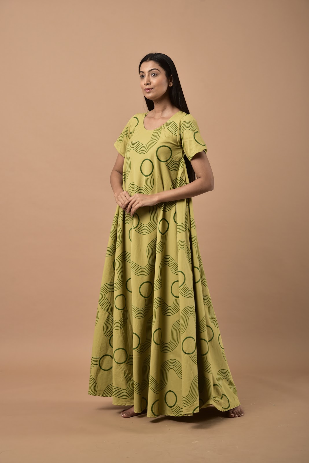 Tent Dress Short Sleeve Olive Waves